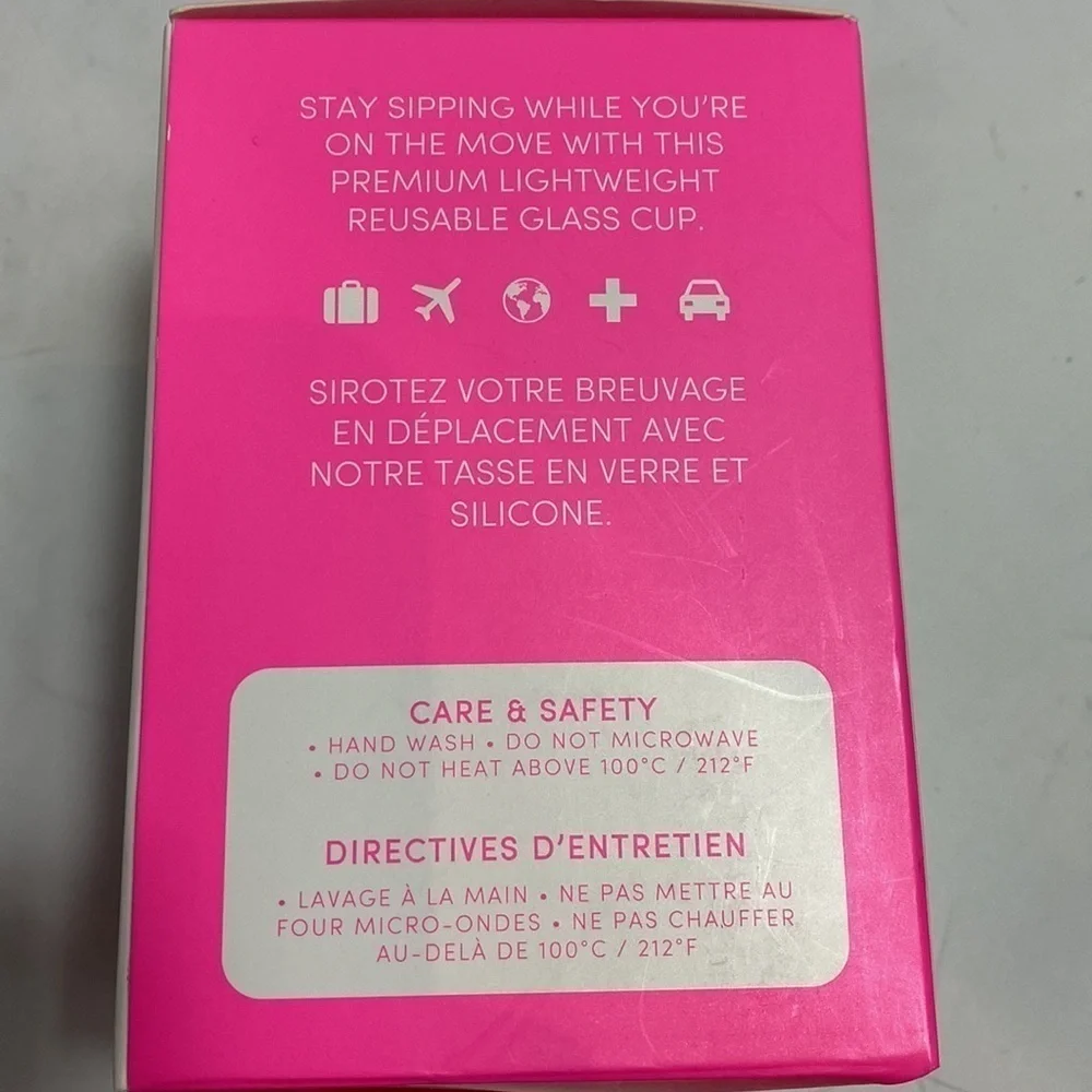 My Tagalongs pink reusable glass cup 11oz